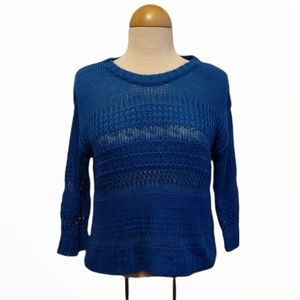 Eric & Lani Royal Blue Open Knit 3/4 Sleeve Sweater